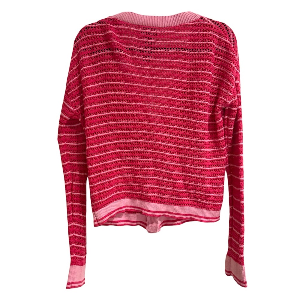 Beach Riot Gene Open Knit Cotton Cardigan Pink Stripe size XS - Picture 4 of 6